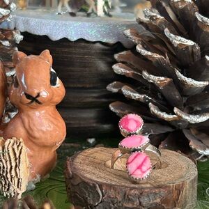 925 Sterling Candy cane dahlia turquoise ring